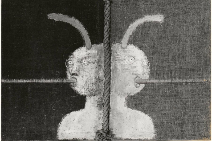 Jiří Sopko, V zrcadle, 1980, olej, akryl, juta, 80x121 cm